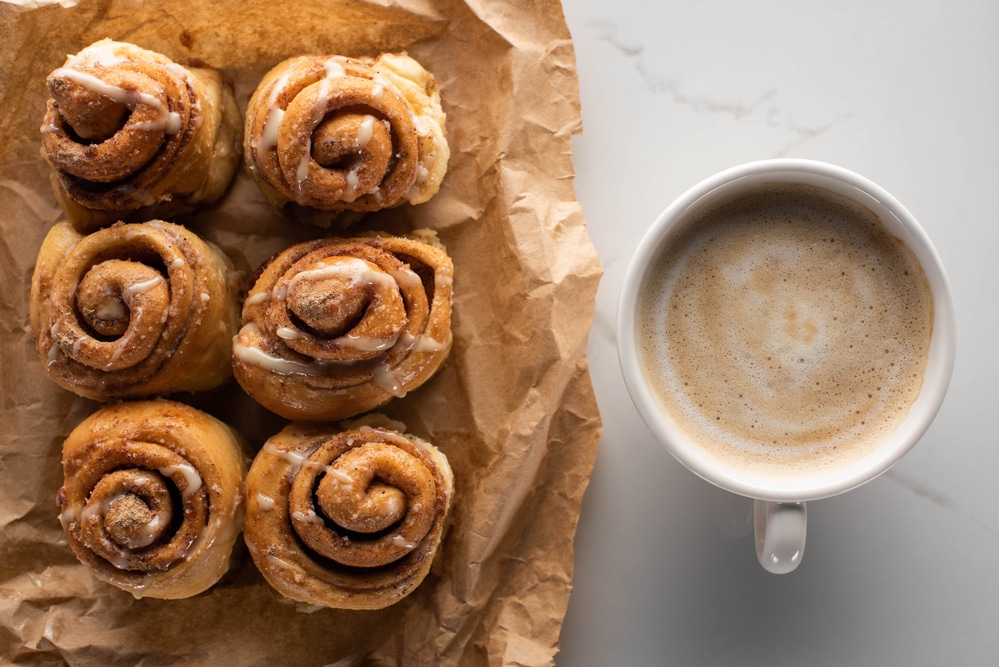 Cinnamon Buns from Toaster Oven on Parchment Paper