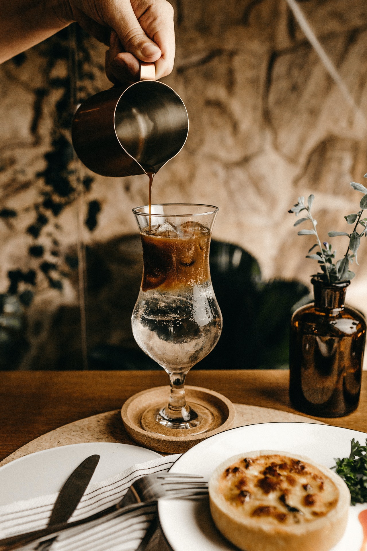 Cold brewed coffee in a tall glass