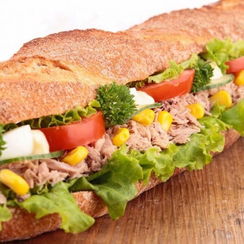 Subway Tuna Salad Sandwich with Boiled Eggs and Sweet Corn