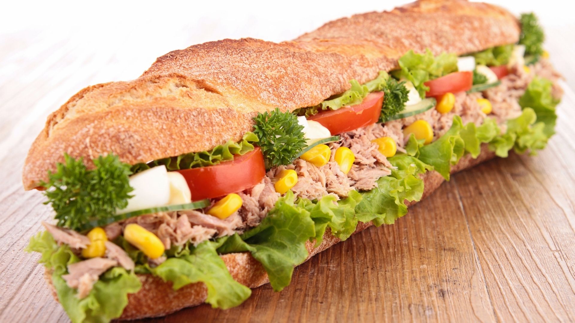 Subway Tuna Salad Sandwich with Boiled Eggs and Sweet Corn
