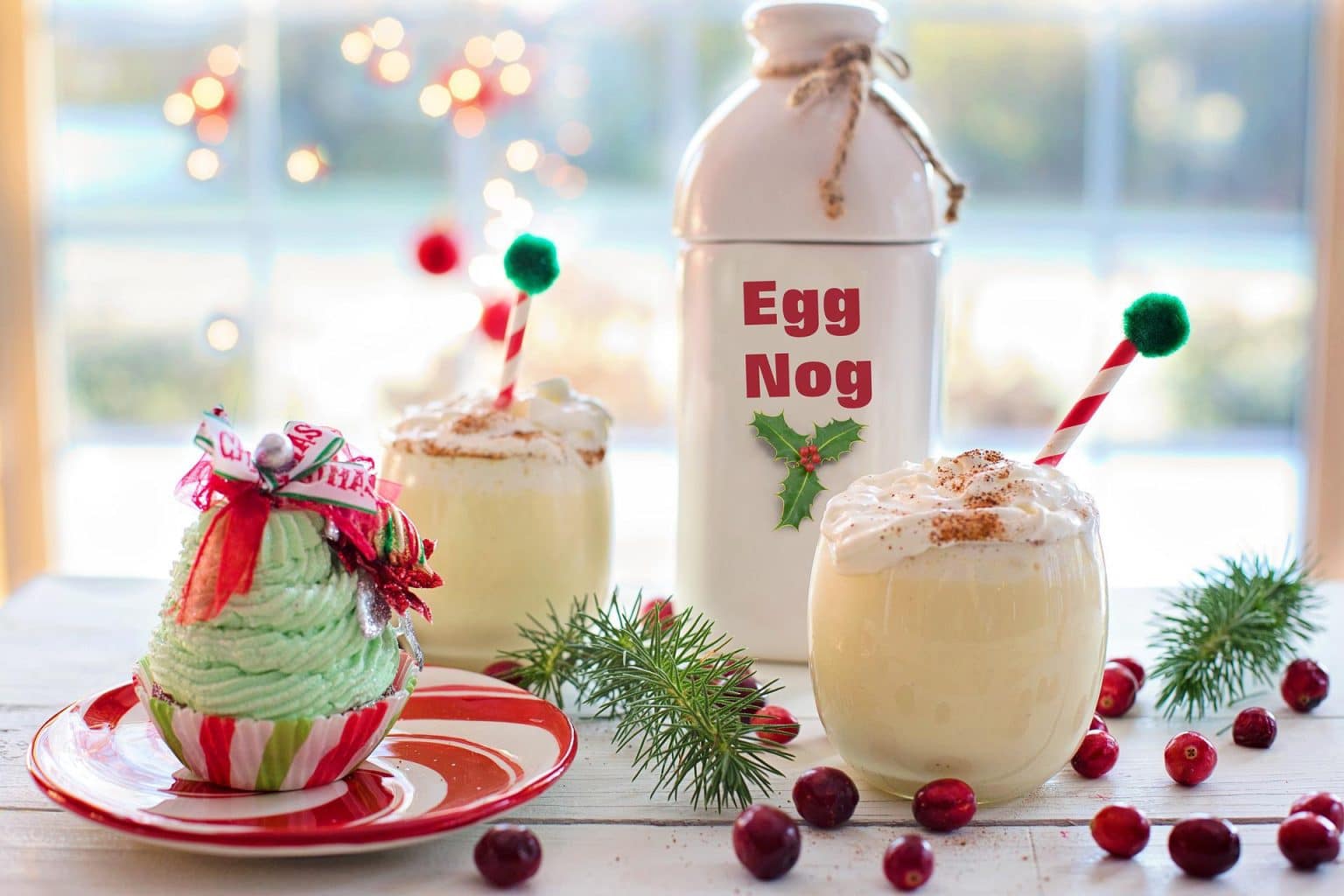 Homemade eggnog in a glass bowl